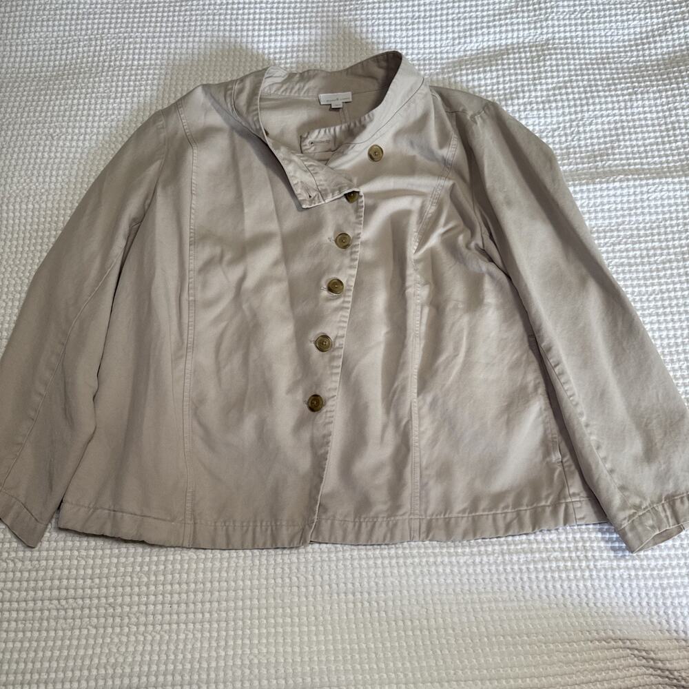 Pure J Jill Elements Beige Asymmetric Button Drape Front Jacket Womens XL EUC